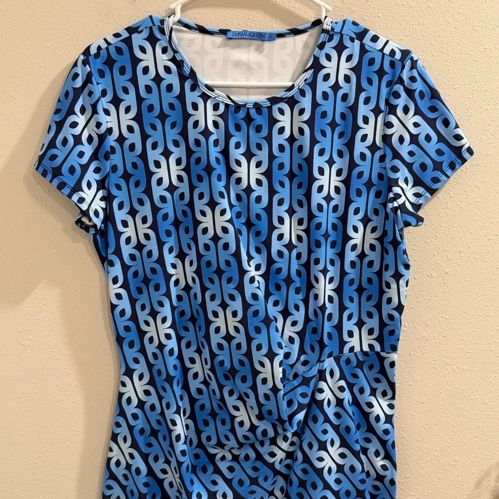 J. McLaughlin Large Geometric Elora Cap Sleeve Tie Waist Dress Catalina Cloth